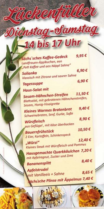 Speisekarte Dresden Restaurant 14.00 - 17.00 Uhr